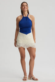 Polera Mujer Amarra Cuello Azul