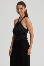 Polera Mujer Amarra Cuello Negro