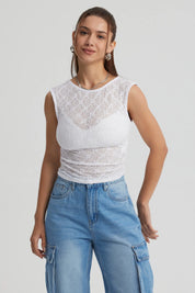 Polera Mujer Encaje Blanco