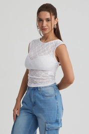 Polera Mujer Encaje Blanco