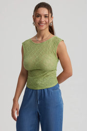 Polera Mujer Encaje Verde