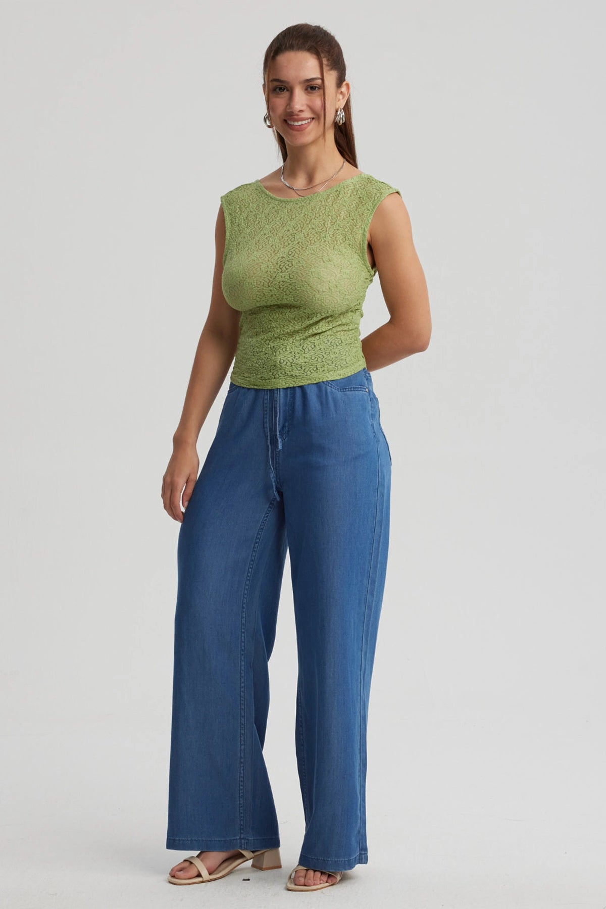 Polera Mujer Encaje Verde