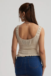 Polera Mujer Panal Lazo Beige