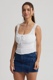 Polera Mujer Panal Lazo Blanco