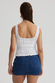 Polera Mujer Panal Lazo Blanco