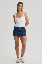 Polera Mujer Panal Lazo Blanco