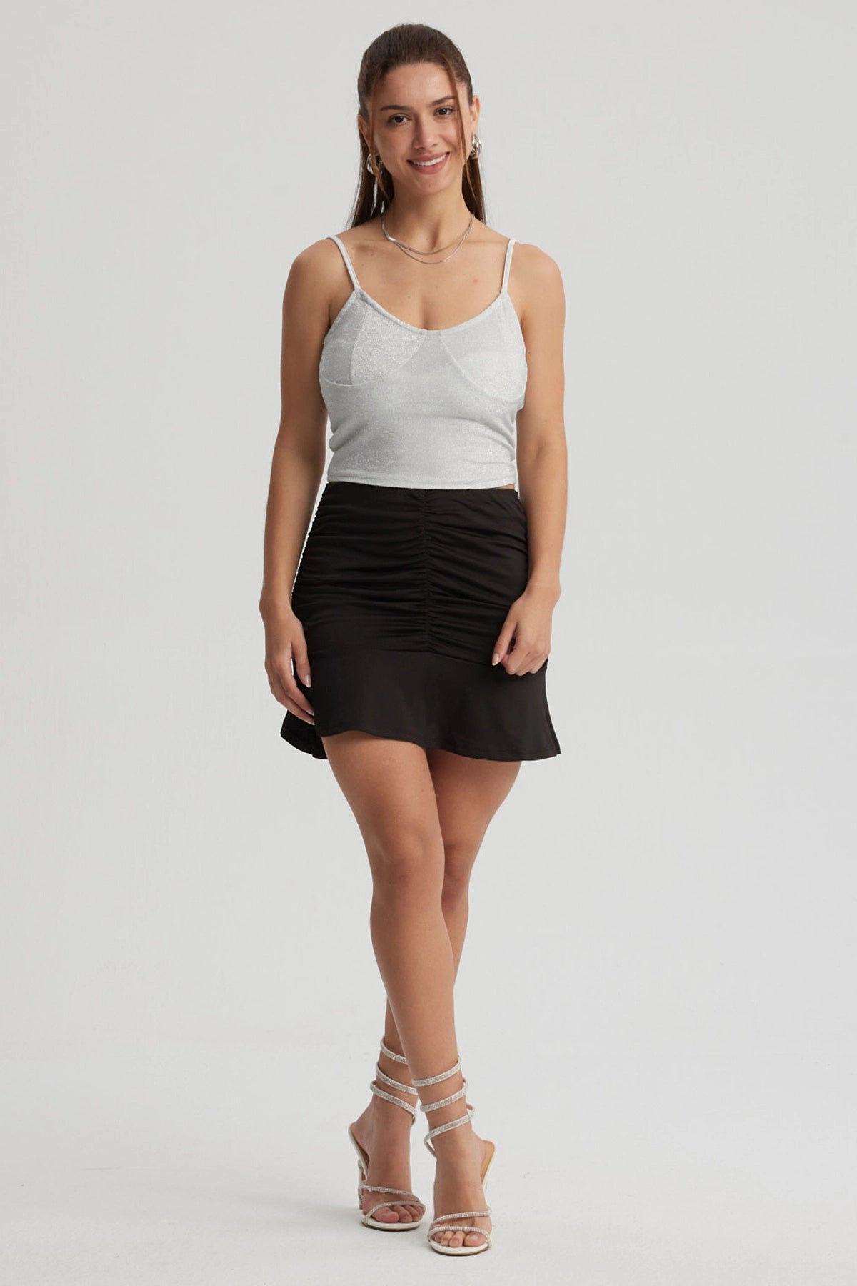 Falda Mujer Recogido Vuelos Negro