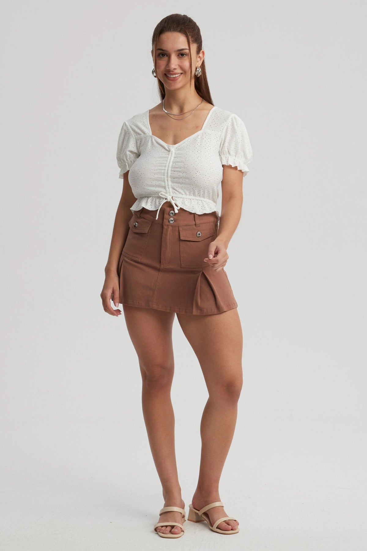 Falda Mujer Tableadas Café