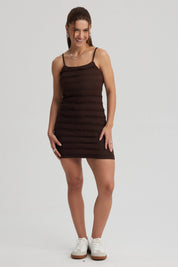 Vestido Mujer Corto Textura Café Oscuro