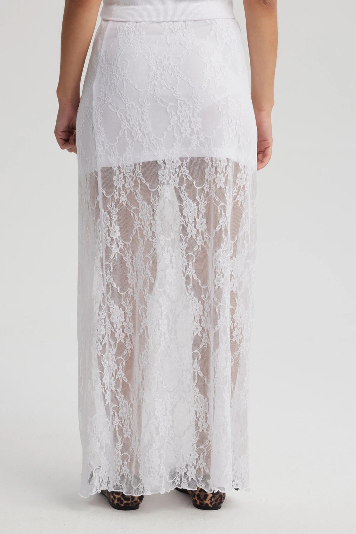 Falda Mujer Larga Encaje Cinturón Blanco