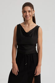 Polera Mujer Drapeada Noche Negro