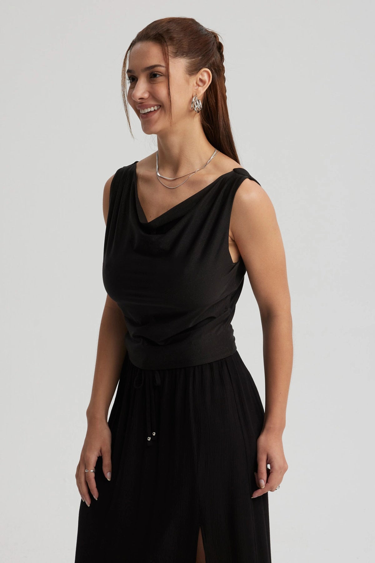 Polera Mujer Drapeada Noche Negro