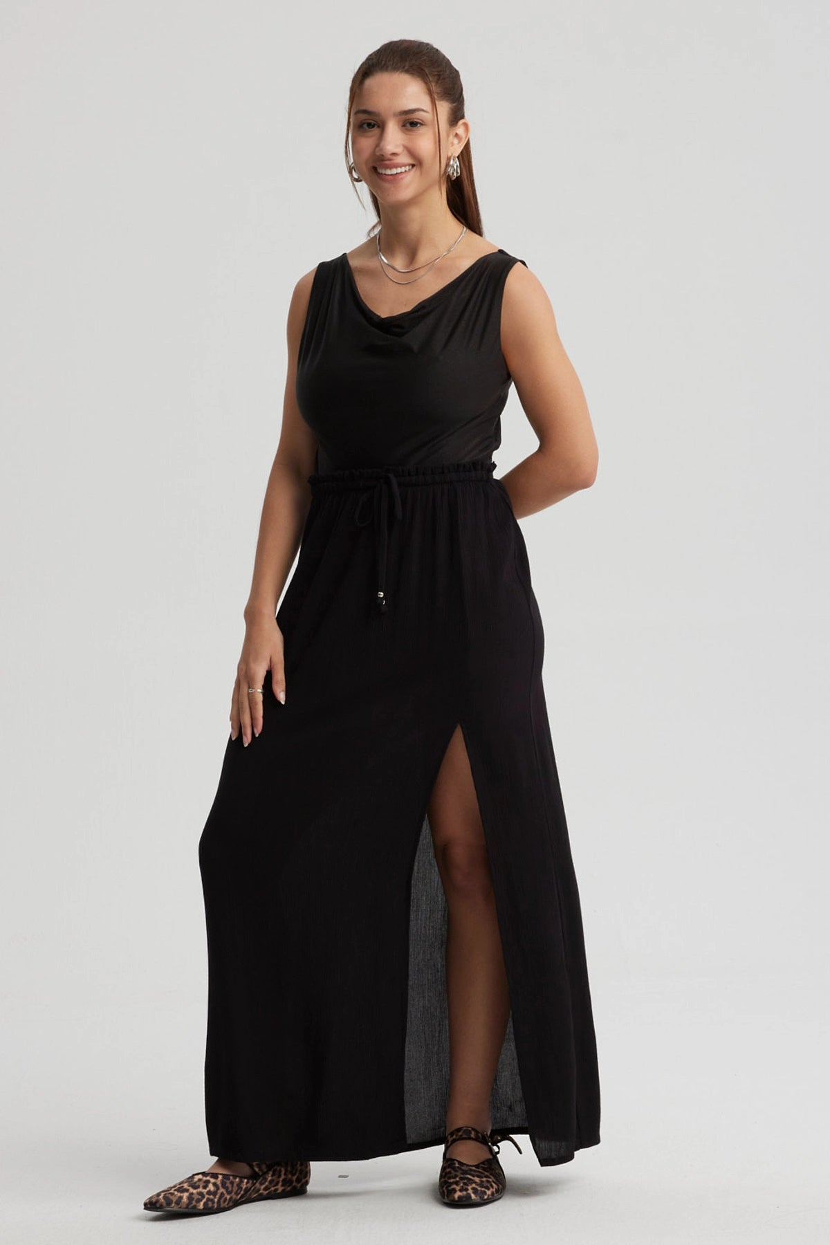 Polera Mujer Drapeada Noche Negro