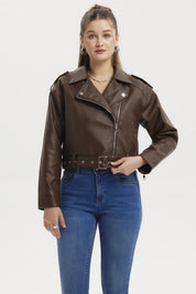 Chaqueta Mujer Biker Camel Oscuro