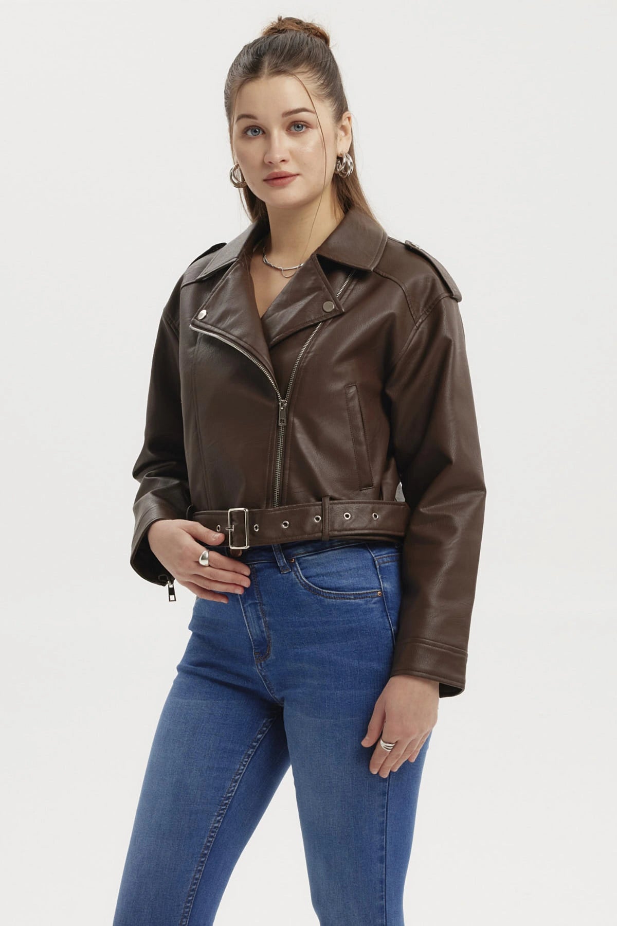 Chaqueta Mujer Biker Camel Oscuro