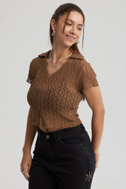 Polera Mujer Cierre Delantero Chocolate