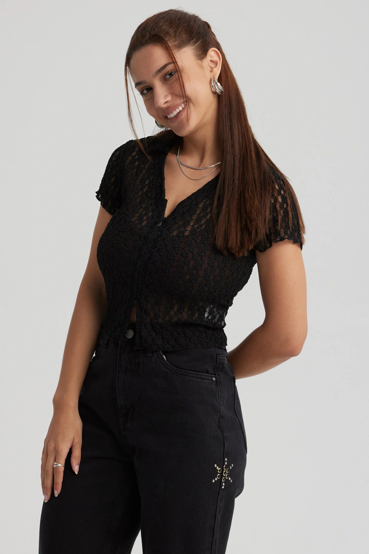 Polera Mujer Cierre Delantero Negro