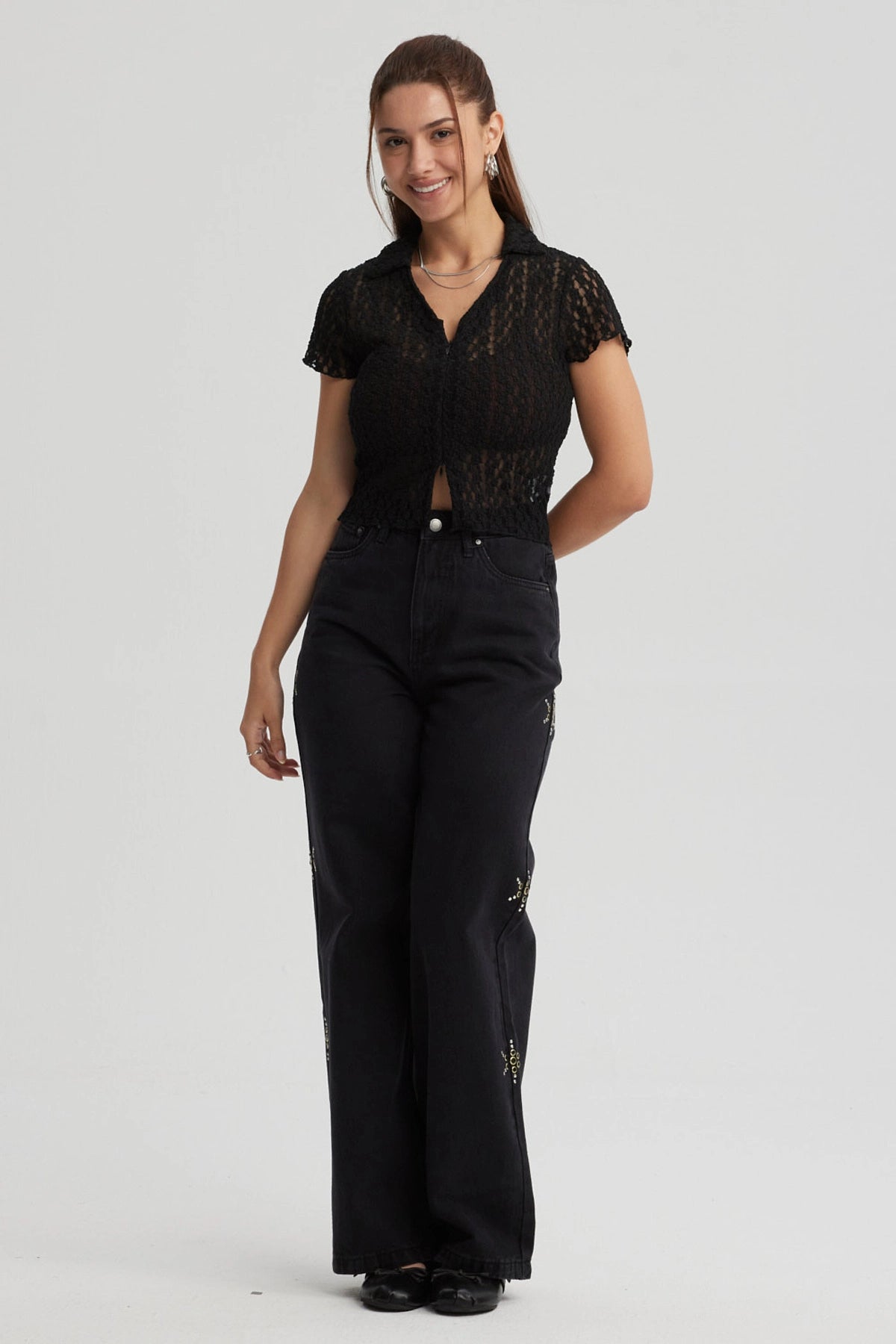 Polera Mujer Cierre Delantero Negro