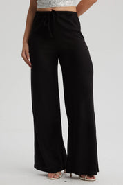 Pantalón Mujer Texturizado Con Cordón Negro