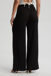 Pantalón Mujer Texturizado Con Cordón Negro