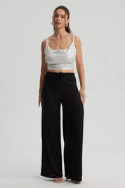 Pantalón Mujer Texturizado Con Cordón Negro