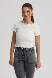 Polera Mujer Con Bardot Detalles Blanco