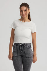 Polera Mujer Con Bardot Detalles Blanco