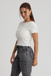 Polera Mujer Con Bardot Detalles Blanco