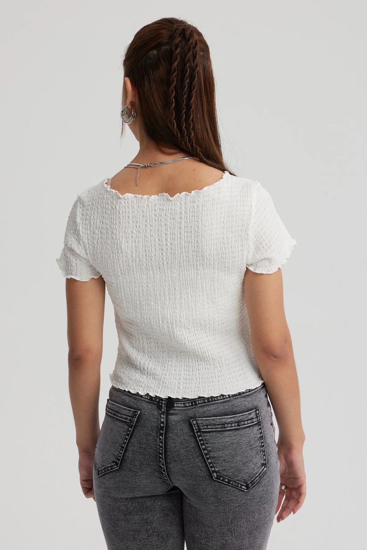 Polera Mujer Con Bardot Detalles Blanco