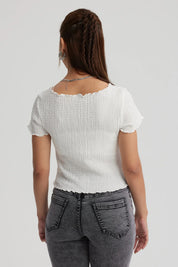 Polera Mujer Con Bardot Detalles Blanco