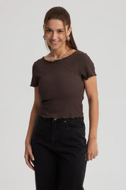 Polera Mujer Con Bardot Detalles Café Oscuro