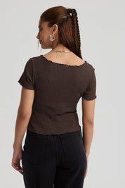 Polera Mujer Con Bardot Detalles Café Oscuro