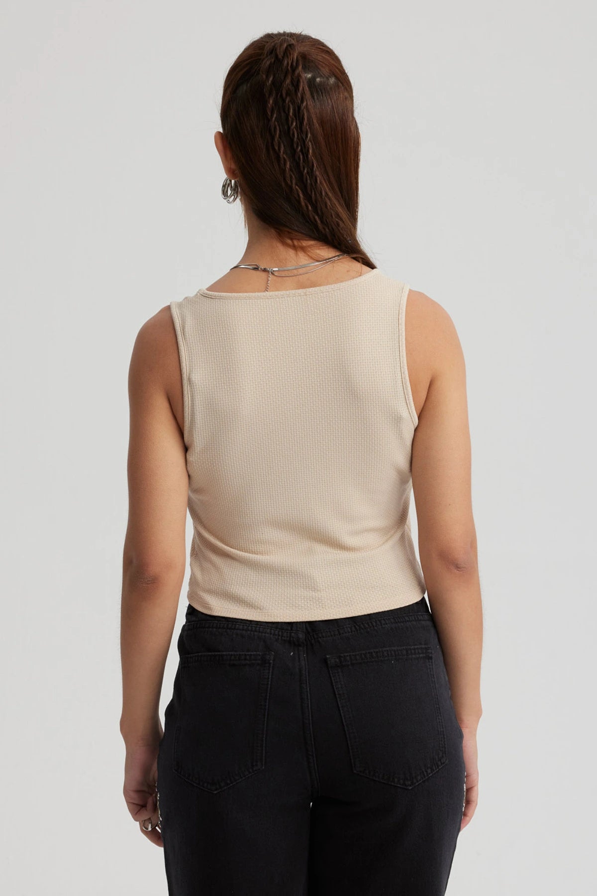 Polera Mujer Escote Corazón Beige