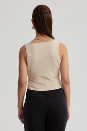 Polera Mujer Escote Corazón Beige