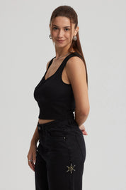 Polera Mujer Escote Corazón Negro