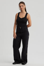 Polera Mujer Escote Corazón Negro