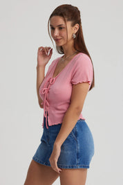 Polera Mujer Amarra Delantero Rosado Claro