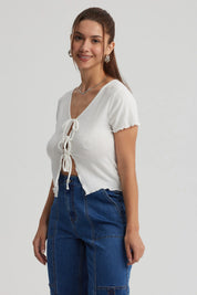 Polera Mujer Amarra Delantero Blanco