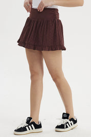 Falda Mujer Pretina Alta Basta Vuelos Café