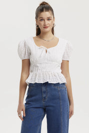 Blusa Mujer Lazo Escote Basta Blanco