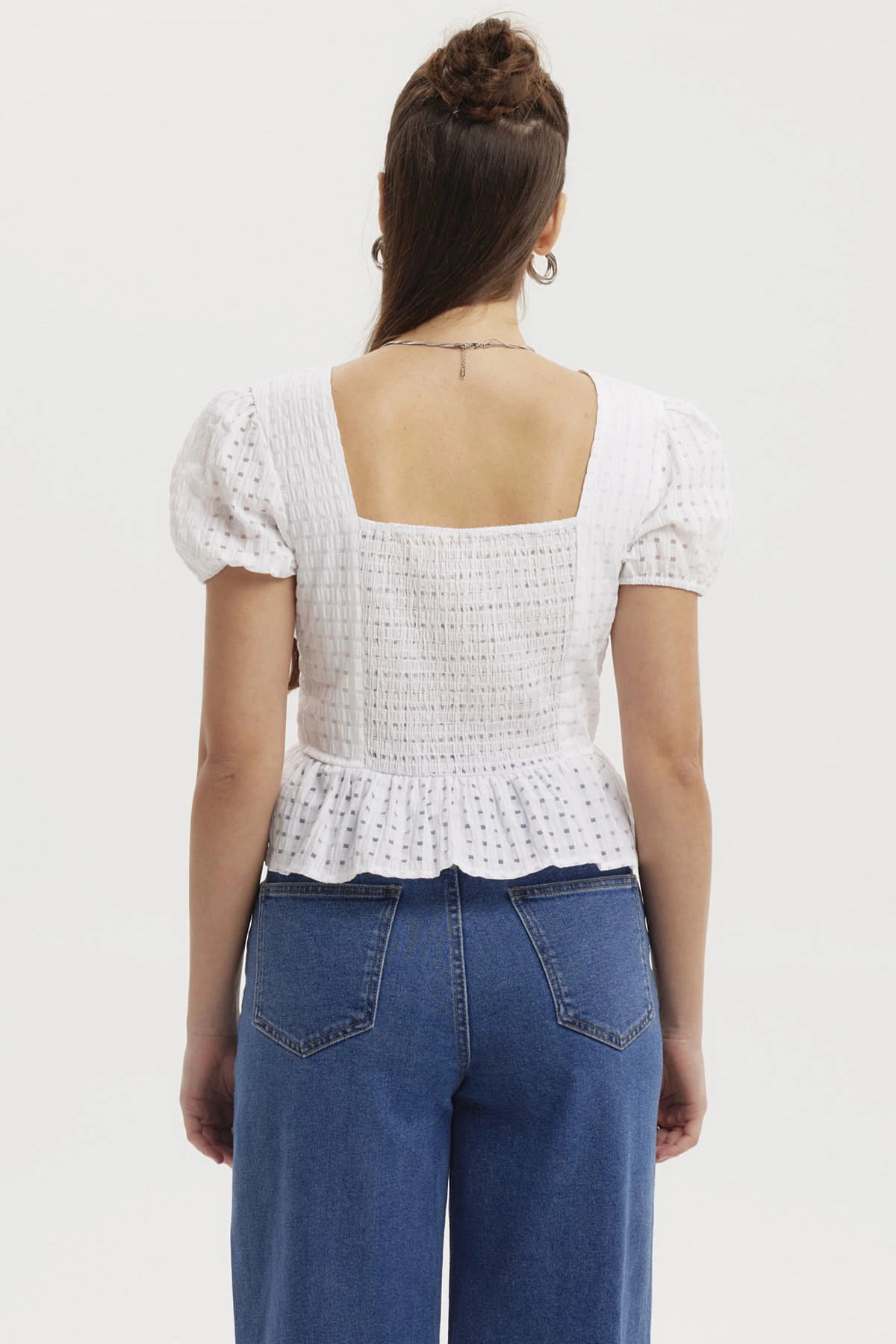 Blusa Mujer Lazo Escote Basta Blanco