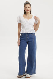 Blusa Mujer Lazo Escote Basta Blanco