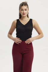 Polera Mujer Textura Recogido Negro