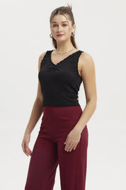 Polera Mujer Textura Recogido Negro