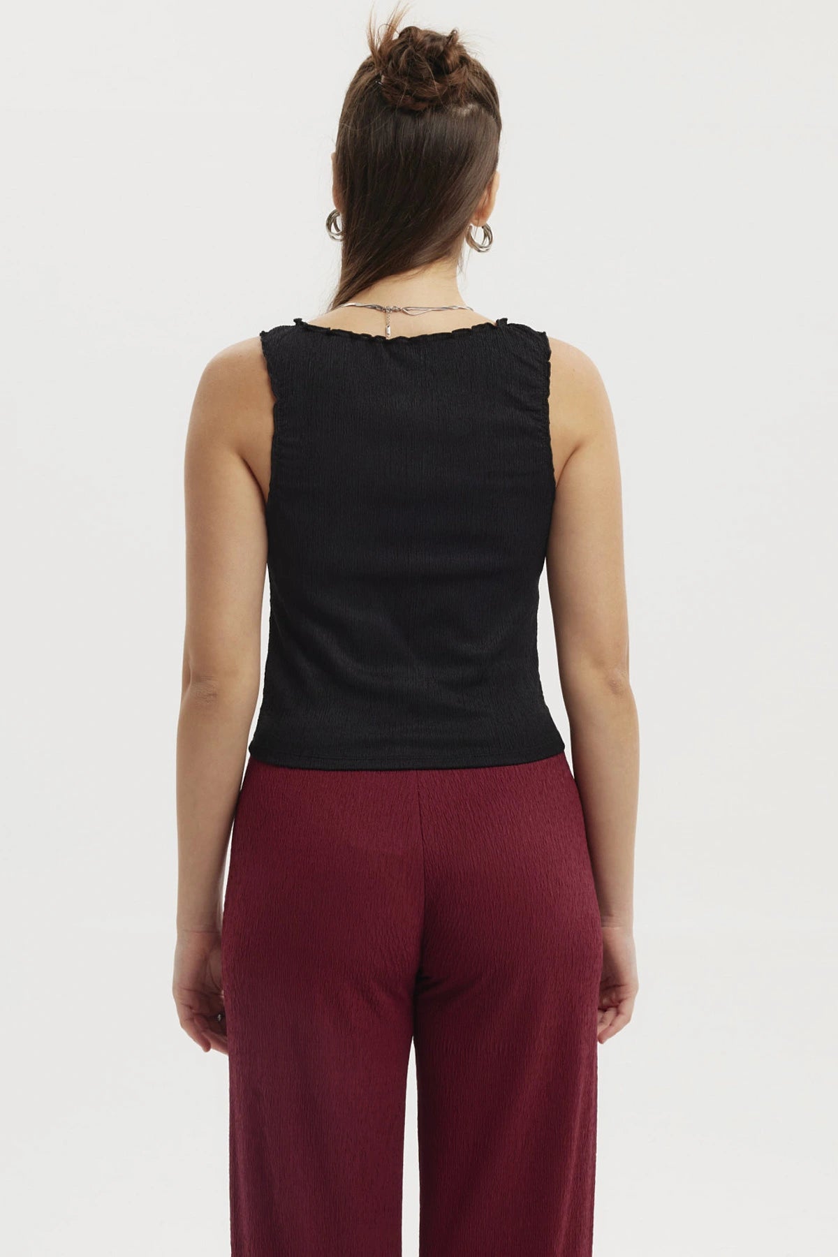 Polera Mujer Textura Recogido Negro