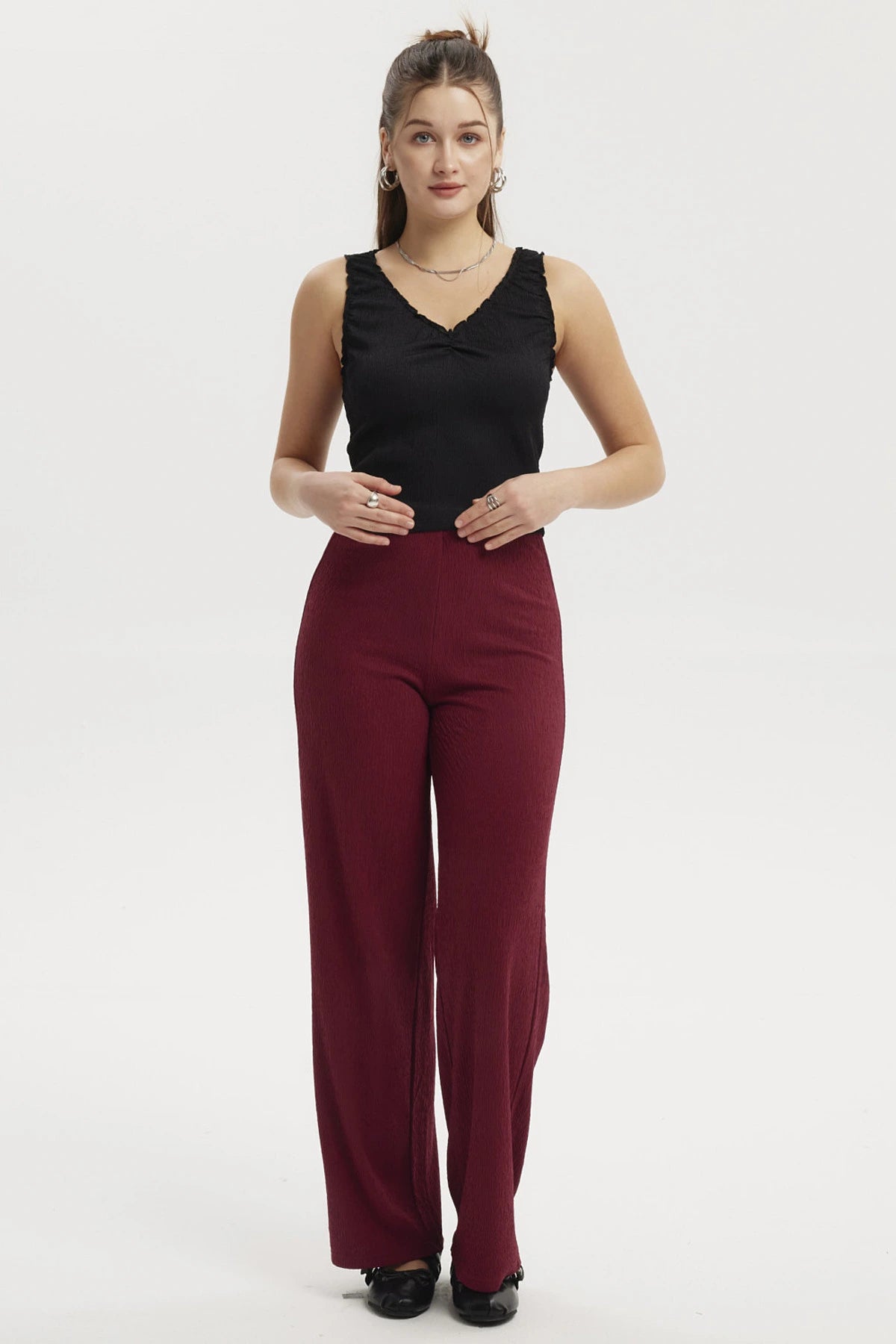 Polera Mujer Textura Recogido Negro