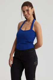 Polera Mujer Pliegues Azul