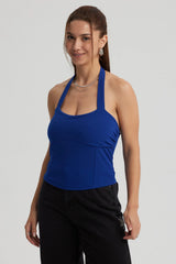 Polera Mujer Pliegues Azul