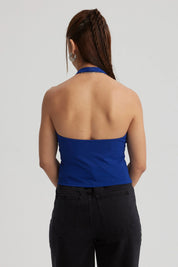 Polera Mujer Pliegues Azul