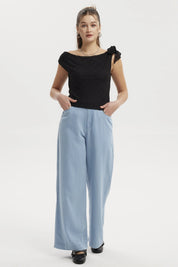 Polera Mujer Encaje Cuello Asimétrico Negro